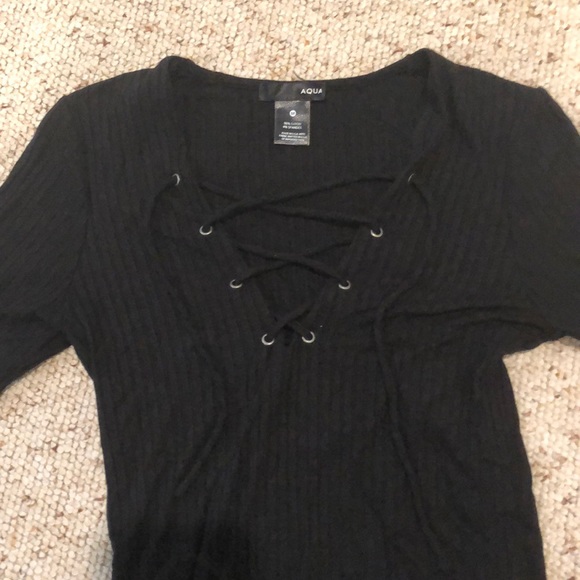 black lace up aqua shirt - Picture 2 of 2